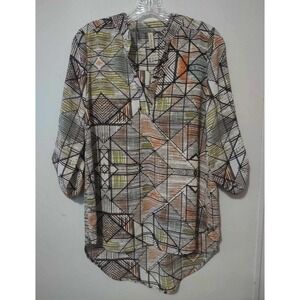 Final Touch Geometric Multicolor 3/4 Sleeve Blouse Size Small